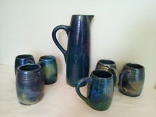 Servizio Birra Ceramica Fiamma Di Rambervillers Brocca + 6 Sottobicchieri A Con