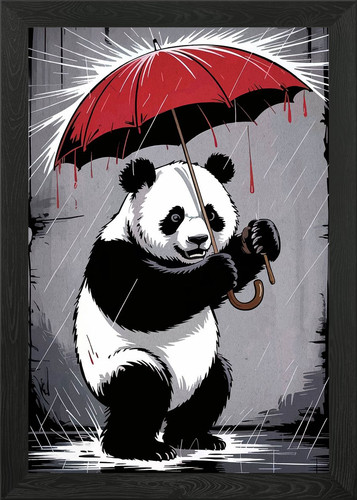 Panda sotto pioggia con - sotto,