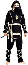 Costume Ninja Carnevale Halloween Guerriero Nero Adulti Uomo L.3821