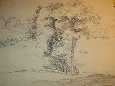 SCUOLA FRANCESE XIX-XX DISEGNO MATITA PAESAGGIO MARINO PORTO BRETAGNE...