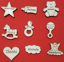 Calamite Nascita ricordino confettata in legno inciso personalizzato con nome.