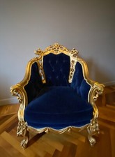 Poltrona in legno Oro,velluto Blu in stile Barocco. Ottimo stato.
