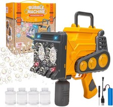 Pistola a Bolle Ricaricabile per Bambini Macchina per Bolle Automatica con LED e 4x100ml