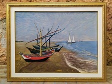 Barche sulla spiaggia di Saintes-Maries Van Gogh copia dipinta a mano olio/tela