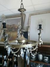 Lampadario a sospensione in metallo Argentato e gocce Di Cristallo