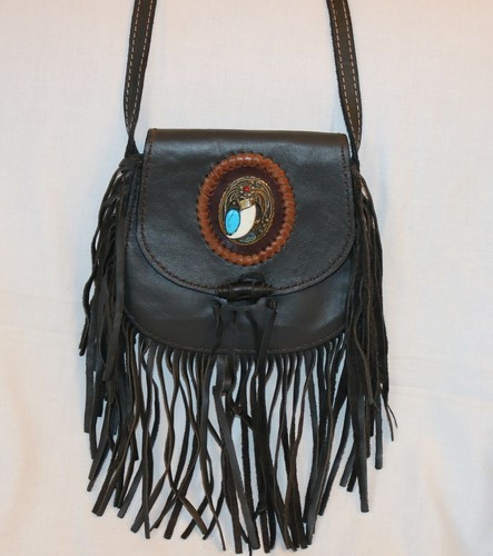 Borsa con frange pelle nera - con,