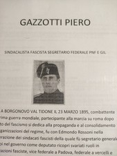 Autografo PNF GAZZOTTI PIERO SEGRETARIO FEDERALE E GIL PNF SINDACALISTA