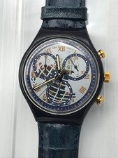 Orologio da polso SWATCH Chrono TIMELESS ZONE (SCN104)-Perfettamente funzionante! Pelle - 1991!