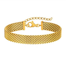 Braccialetto Donna Oro 750 Placcato 18 Carato Inox Milanese Impermeabile B530D