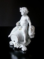 ⚜️ SCULTURA PUTTO EBBRO CERAMICA BISCUIT STATUA BOTTE VITE VINO BACCO EPOCA