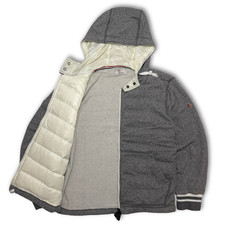 Moncler Grenoble Maglia Piumino Foderato Cardigan con Cappuccio Grigio Cotone Taglia L