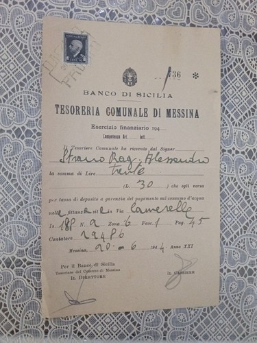 Documento storico messina 1944 - documento,