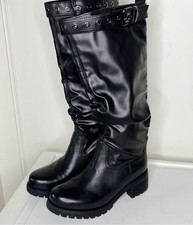 Stivali al ginocchio Cult Metallica Slouchy con cintura neri nuovi con etichetta taglia 6/36 EU