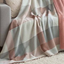 Plaid in pile soffice matrimoniale Plush Piquet Line rosa con sherpa