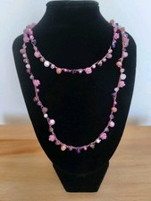 Collana uncinetto filo lurex e cristalli rosa antico
