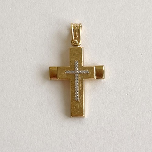 Ciondolo croce zirconi oro