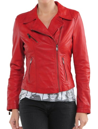 Giacca donna pelle biker - , rossa
