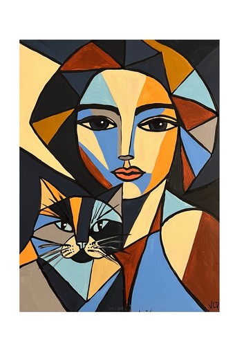 True blue cat lady modern - blue,