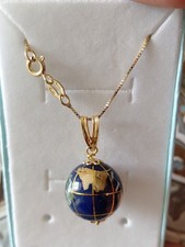  Collanina.+ Ciondolo Mappamondo D EPOCA Montato Oggi E Argento 925 Bagnato Oro.