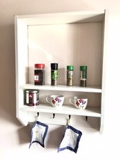Mensola Pensile Armadietto in Legno Bianco Contenitore Cucina Porta Spezie Sale