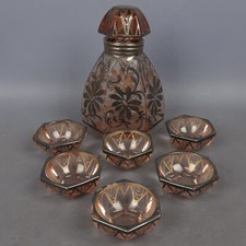 Set Da Liquore Cristallo Argento Bottiglia E Bicchieri Esagonali Vintage Anni 40