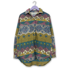 Pile camicia Vintage multicolore a fantasia con bottoni anni 80 - Taglia L uomo