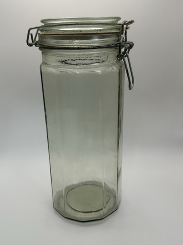 Vintage hexagon glass canister - glass,