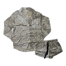 BB Dakota 2-Piece PJ Set Women's Satin Notch Button-Down Long Sleeve Top & Short