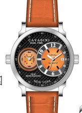 Cavadini Orologio da Uomo Dual Time New York 47mm Acciaio Inox Arancio Cinturino