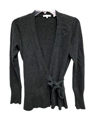 Maglione Vince verde scuro misto lana cashmere taglia media cravatta maniche lunghe