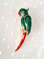 grande spilla vintage pappagallo in metallo placcato oro e smalto multicolore