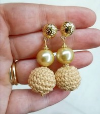Orecchini Ottone Perla E Uncinetto Oro