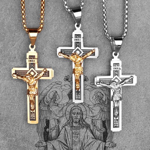 Collana uomo lunga croce gesù - uomo,
