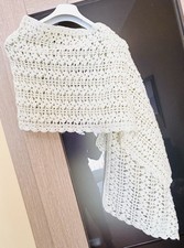 Bellissima Stola Coprispalle  Scialle Elegante  ad uncinetto  Panna fili Argento