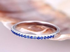 Round Cut Simulated Blue Sapphire Engagement Band Ring In 14k White Gold Plated