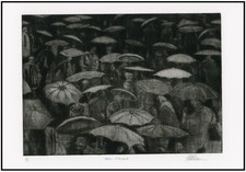 Rainy Day Scene Umbrellas