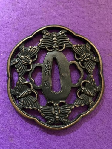 Japanese tsuba butterfly motif - tsuba,