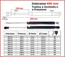 PISTONE a GAS Interasse 400 mm Fissaggio Occhiello Ø 8,2 o Pressione - 1 Pezzo