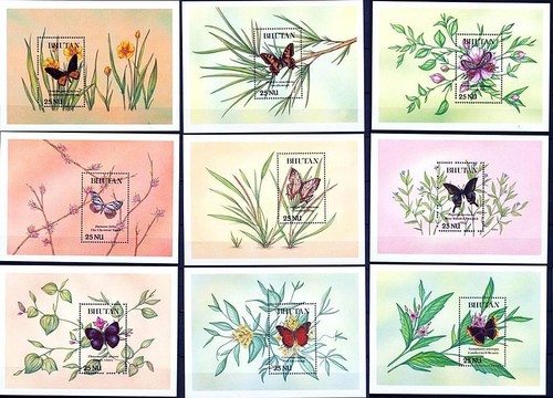 Bhutan 1990 farfalle x9 - 👉,