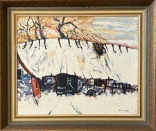 Dipinto A Olio Paesaggio Con Casa Nella Neve Sören Kamp 56,5 X 67 CM Scandinavia