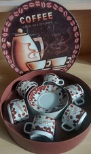 Set tazzine e piattini caffè espresso stile italiano Galaxy x 6 in scatola - logo caffè in grani