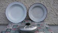 VECCHI OGGETTI ANNI 50/60 GRANDI PIATTI SMALTATI CONTENITORE METALLO ACQUA CALDA