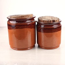coppia di barattoli da cucina vintage in ceramica