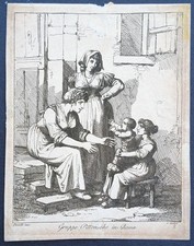 Bartolomeo Pinelli 1810 stampa antica costumi famiglia roma acquaforte rara
