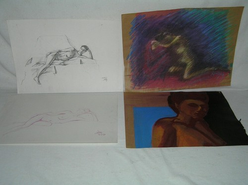 Nudi donne 4 dipinti - nudi,