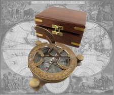 Bussola Rilevamento Ottone da Tavolo Incl. Meridiana IN Custodia Legno (5-1)