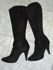 Stivali Donna Alti in Velluto Scamosciato Nero Con Tacco cm 11,Numero 40 