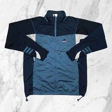 ADIDAS Vintage Felpa Zip Uomo Big Logo Blu Azzurra Giacca Tuta Tasche Taglia L