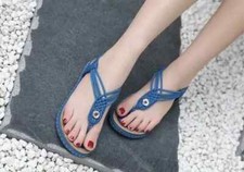 sandali tacco basso blu cinturino comode pelle sintetica infradito bohoo CZ193