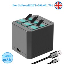 Batteria 3 x 1480 mAh AHDBT-501 601 701 + caricabatterie 3 slot per GoPro Hero 8 7 6 5 Black
